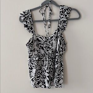 Black and White Ruffled Tie Front Tank Top